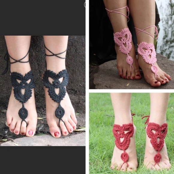 NWOT/Pkg Boho Festival Pink Crochet BarefootSandal - Picture 2 of 4